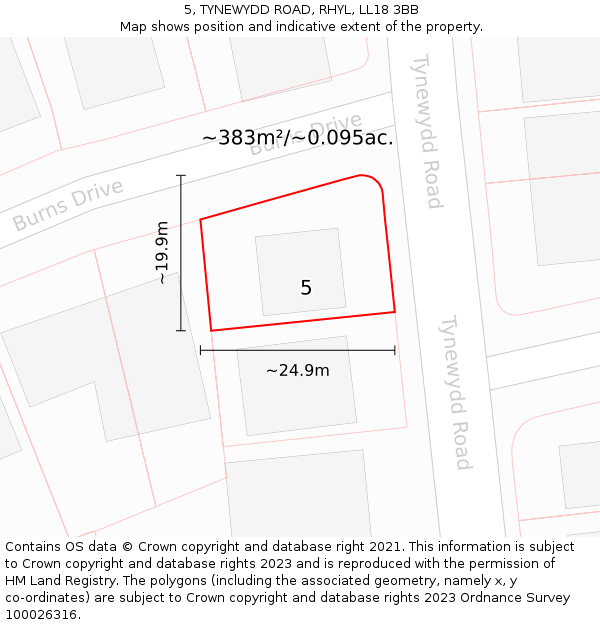 5, TYNEWYDD ROAD, RHYL, LL18 3BB: Plot and title map
