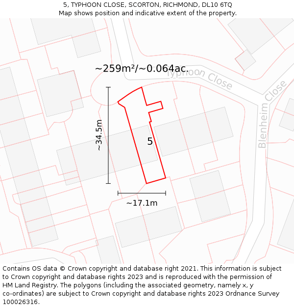 5, TYPHOON CLOSE, SCORTON, RICHMOND, DL10 6TQ: Plot and title map