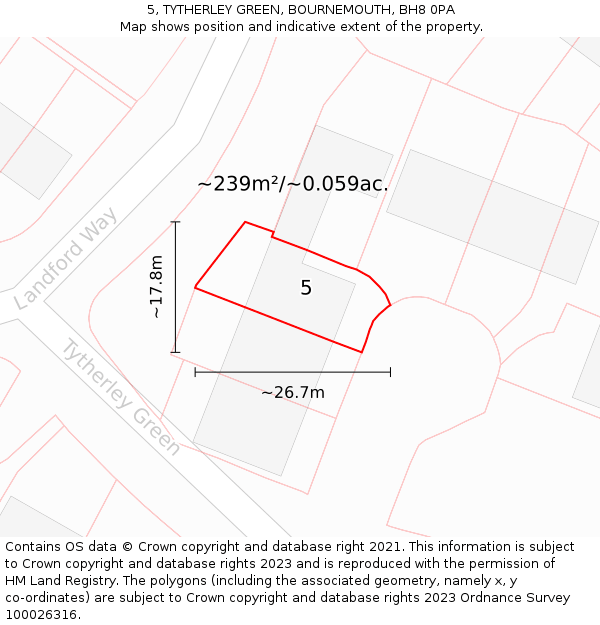 5, TYTHERLEY GREEN, BOURNEMOUTH, BH8 0PA: Plot and title map