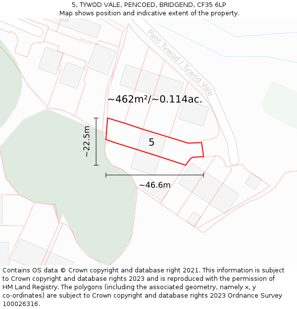 5, TYWOD VALE, PENCOED, BRIDGEND, CF35 6LP: Plot and title map