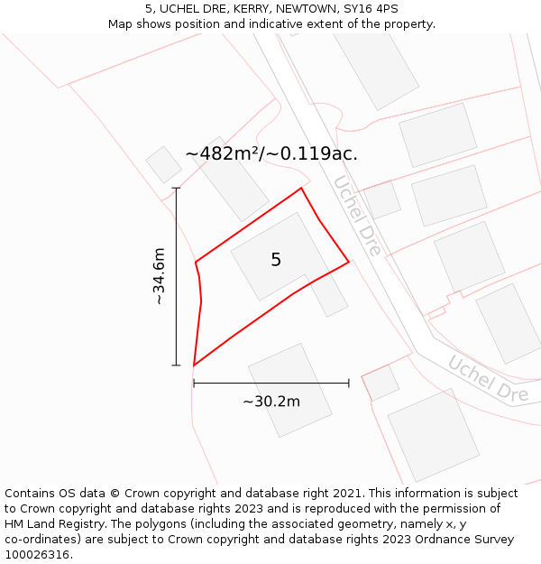 5, UCHEL DRE, KERRY, NEWTOWN, SY16 4PS: Plot and title map