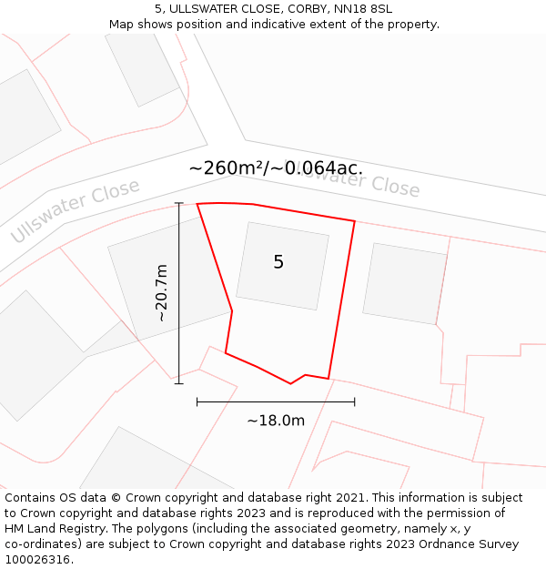 5, ULLSWATER CLOSE, CORBY, NN18 8SL: Plot and title map