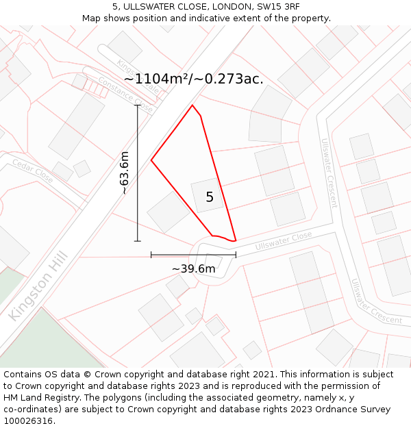 5, ULLSWATER CLOSE, LONDON, SW15 3RF: Plot and title map