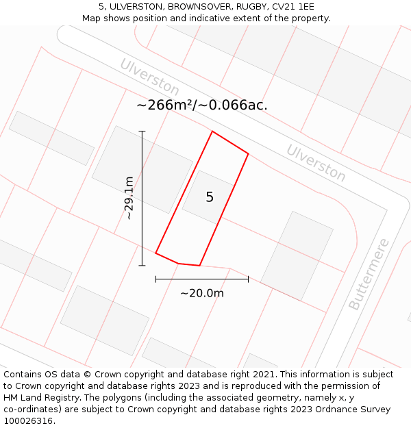 5, ULVERSTON, BROWNSOVER, RUGBY, CV21 1EE: Plot and title map