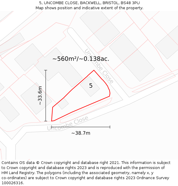 5, UNCOMBE CLOSE, BACKWELL, BRISTOL, BS48 3PU: Plot and title map