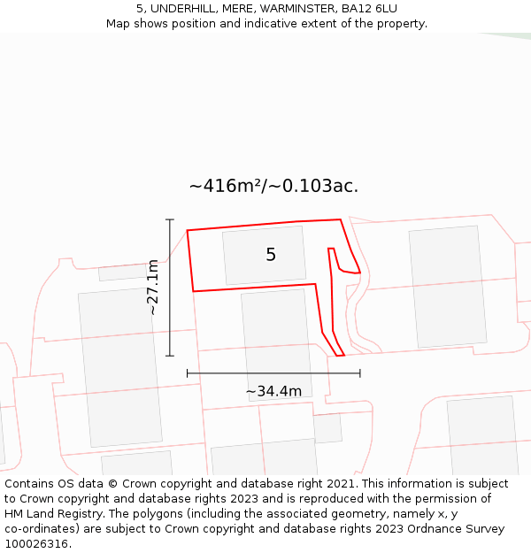 5, UNDERHILL, MERE, WARMINSTER, BA12 6LU: Plot and title map