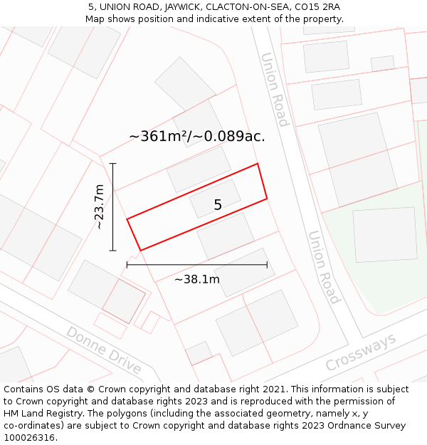 5, UNION ROAD, JAYWICK, CLACTON-ON-SEA, CO15 2RA: Plot and title map