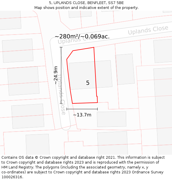 5, UPLANDS CLOSE, BENFLEET, SS7 5BE: Plot and title map