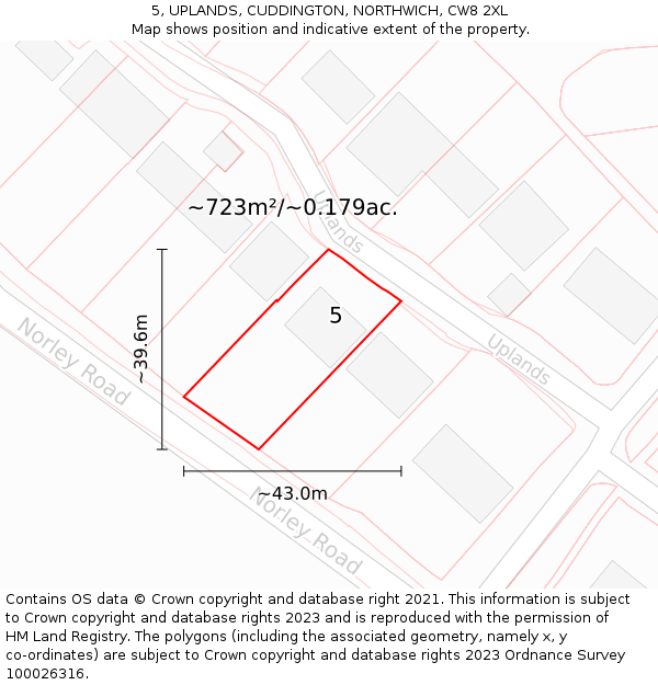 5, UPLANDS, CUDDINGTON, NORTHWICH, CW8 2XL: Plot and title map