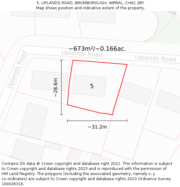 5, UPLANDS ROAD, BROMBOROUGH, WIRRAL, CH62 2BY: Plot and title map