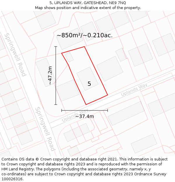 5, UPLANDS WAY, GATESHEAD, NE9 7NQ: Plot and title map