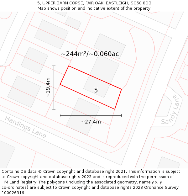 5, UPPER BARN COPSE, FAIR OAK, EASTLEIGH, SO50 8DB: Plot and title map
