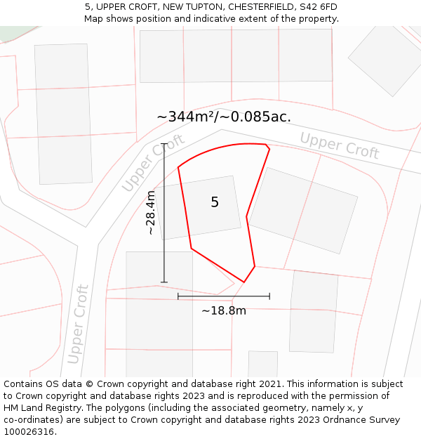 5, UPPER CROFT, NEW TUPTON, CHESTERFIELD, S42 6FD: Plot and title map