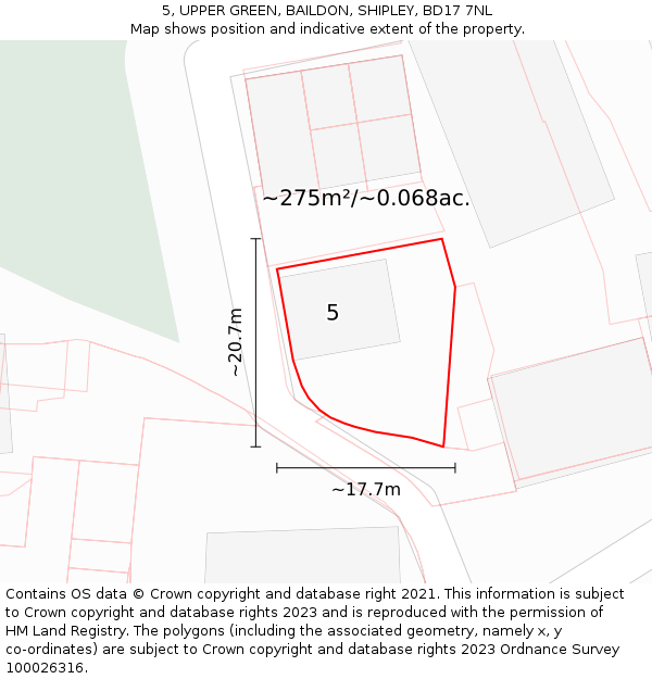 5, UPPER GREEN, BAILDON, SHIPLEY, BD17 7NL: Plot and title map