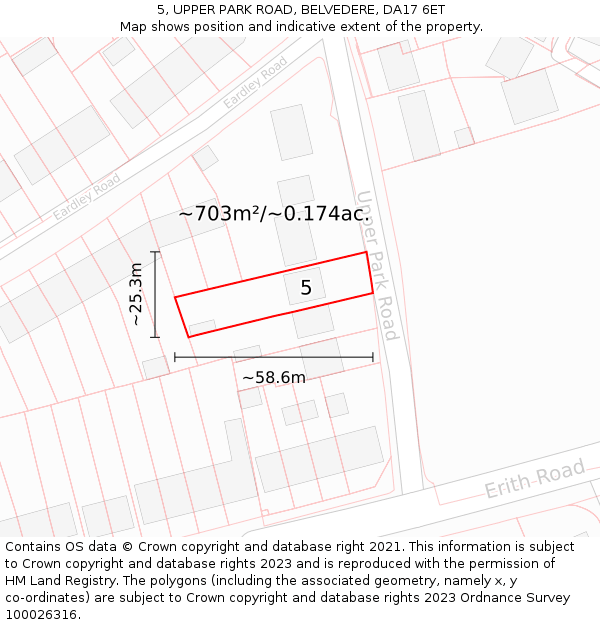 5, UPPER PARK ROAD, BELVEDERE, DA17 6ET: Plot and title map