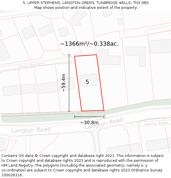 5, UPPER STEPHENS, LANGTON GREEN, TUNBRIDGE WELLS, TN3 0BS: Plot and title map