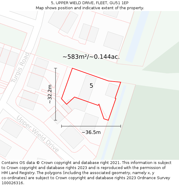 5, UPPER WIELD DRIVE, FLEET, GU51 1EP: Plot and title map