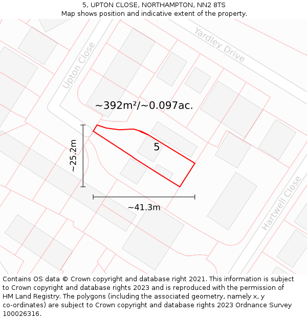 5, UPTON CLOSE, NORTHAMPTON, NN2 8TS: Plot and title map