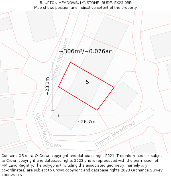 5, UPTON MEADOWS, LYNSTONE, BUDE, EX23 0RB: Plot and title map