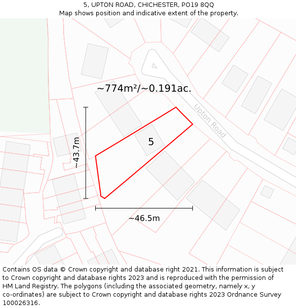 5, UPTON ROAD, CHICHESTER, PO19 8QQ: Plot and title map
