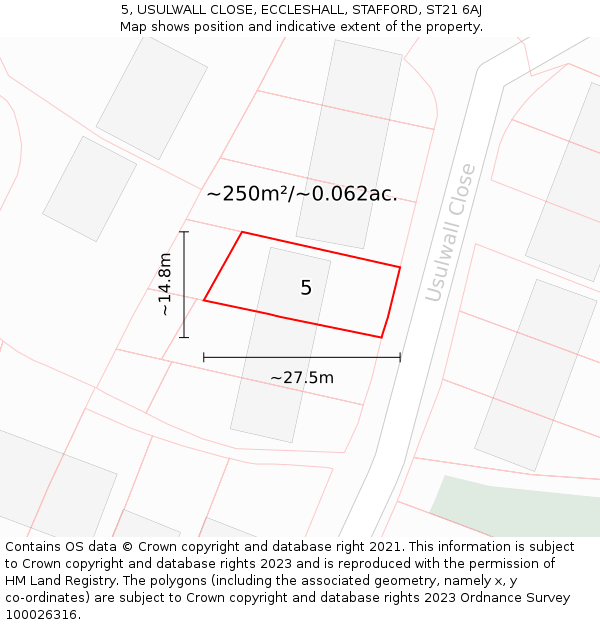 5, USULWALL CLOSE, ECCLESHALL, STAFFORD, ST21 6AJ: Plot and title map
