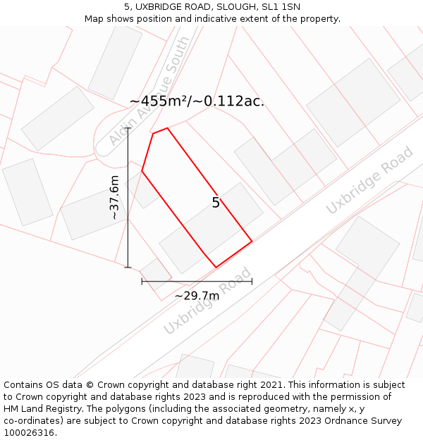 5, UXBRIDGE ROAD, SLOUGH, SL1 1SN: Plot and title map