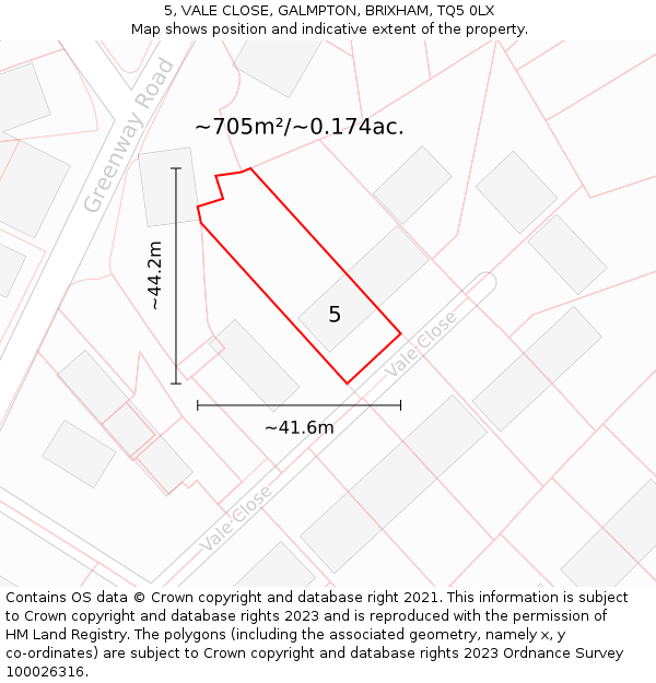 5, VALE CLOSE, GALMPTON, BRIXHAM, TQ5 0LX: Plot and title map