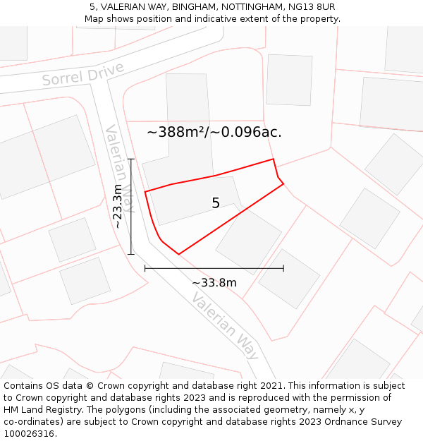 5, VALERIAN WAY, BINGHAM, NOTTINGHAM, NG13 8UR: Plot and title map