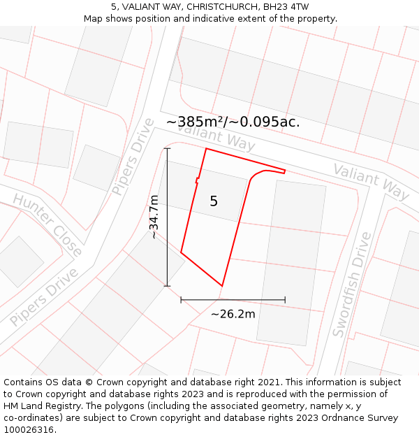 5, VALIANT WAY, CHRISTCHURCH, BH23 4TW: Plot and title map