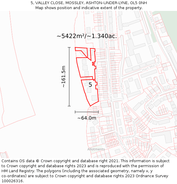 5, VALLEY CLOSE, MOSSLEY, ASHTON-UNDER-LYNE, OL5 0NH: Plot and title map