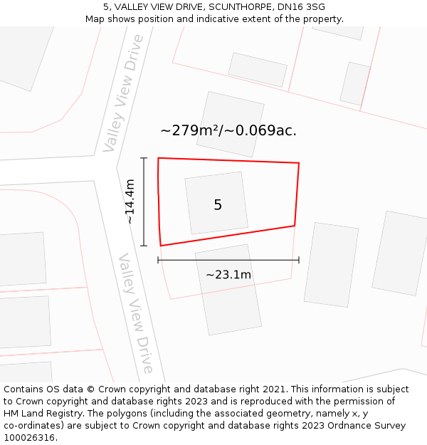 5, VALLEY VIEW DRIVE, SCUNTHORPE, DN16 3SG: Plot and title map