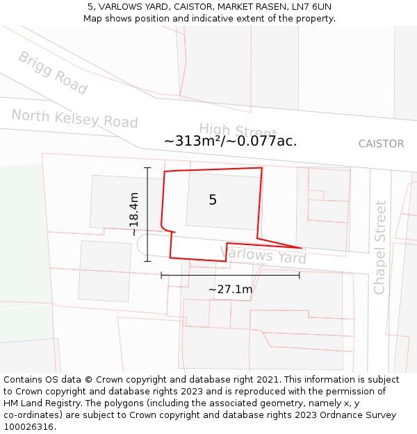 5, VARLOWS YARD, CAISTOR, MARKET RASEN, LN7 6UN: Plot and title map