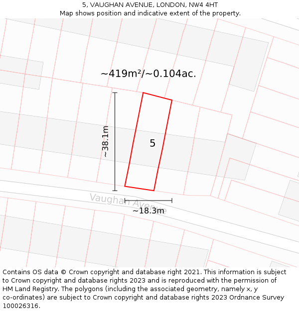 5, VAUGHAN AVENUE, LONDON, NW4 4HT: Plot and title map
