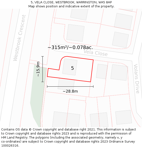 5, VELA CLOSE, WESTBROOK, WARRINGTON, WA5 8AP: Plot and title map
