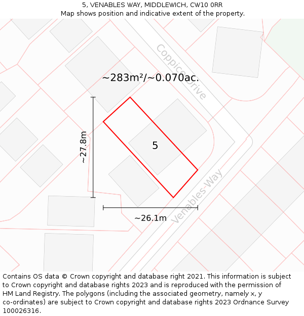 5, VENABLES WAY, MIDDLEWICH, CW10 0RR: Plot and title map