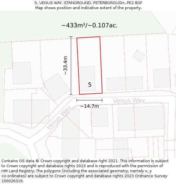 5, VENUS WAY, STANGROUND, PETERBOROUGH, PE2 8GF: Plot and title map
