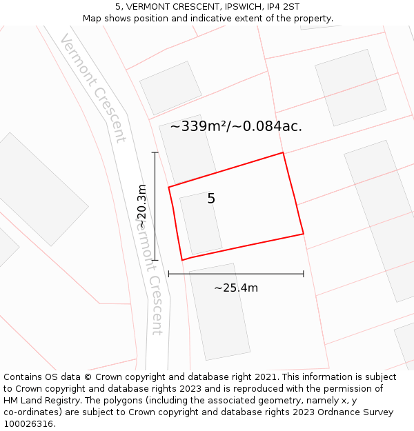 5, VERMONT CRESCENT, IPSWICH, IP4 2ST: Plot and title map