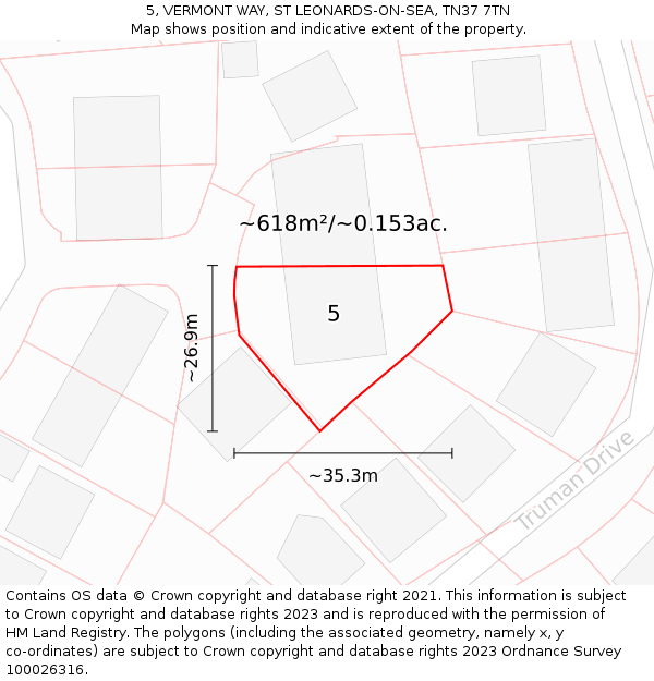 5, VERMONT WAY, ST LEONARDS-ON-SEA, TN37 7TN: Plot and title map