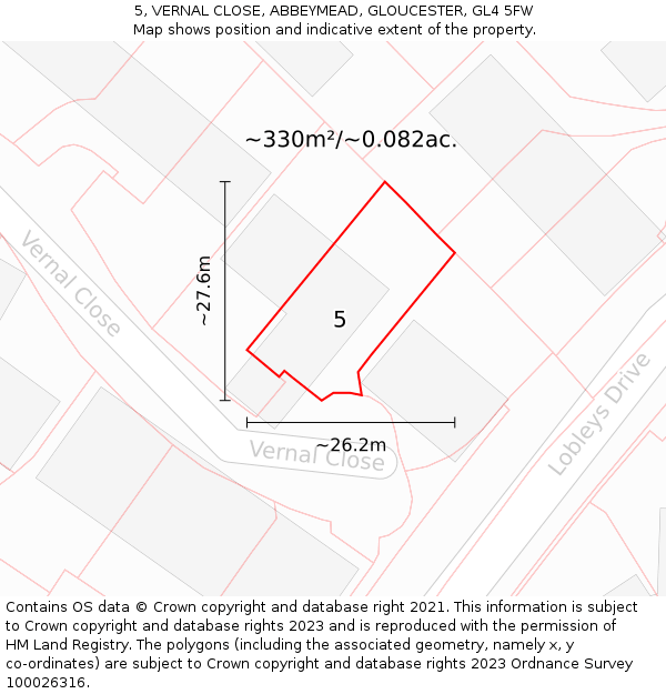 5, VERNAL CLOSE, ABBEYMEAD, GLOUCESTER, GL4 5FW: Plot and title map