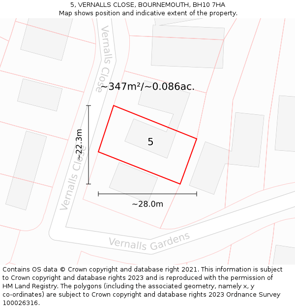 5, VERNALLS CLOSE, BOURNEMOUTH, BH10 7HA: Plot and title map