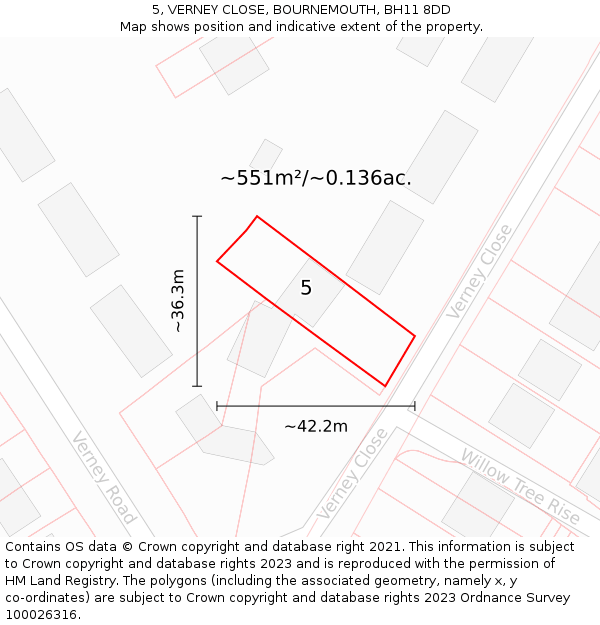 5, VERNEY CLOSE, BOURNEMOUTH, BH11 8DD: Plot and title map