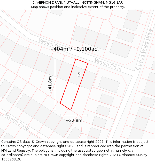 5, VERNON DRIVE, NUTHALL, NOTTINGHAM, NG16 1AR: Plot and title map