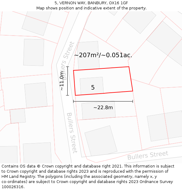 5, VERNON WAY, BANBURY, OX16 1GF: Plot and title map