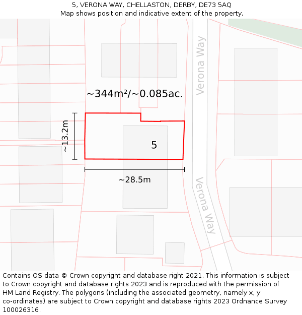 5, VERONA WAY, CHELLASTON, DERBY, DE73 5AQ: Plot and title map