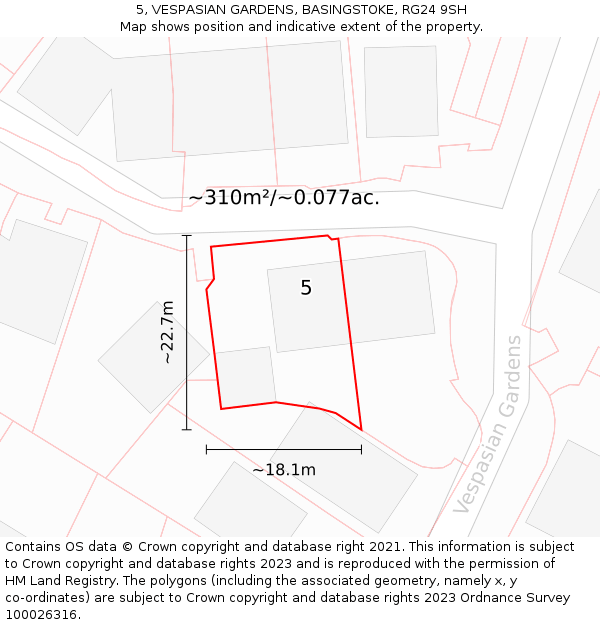 5, VESPASIAN GARDENS, BASINGSTOKE, RG24 9SH: Plot and title map