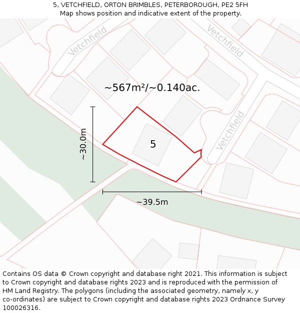 5, VETCHFIELD, ORTON BRIMBLES, PETERBOROUGH, PE2 5FH: Plot and title map