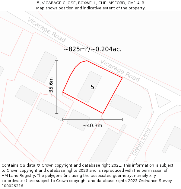 5, VICARAGE CLOSE, ROXWELL, CHELMSFORD, CM1 4LR: Plot and title map