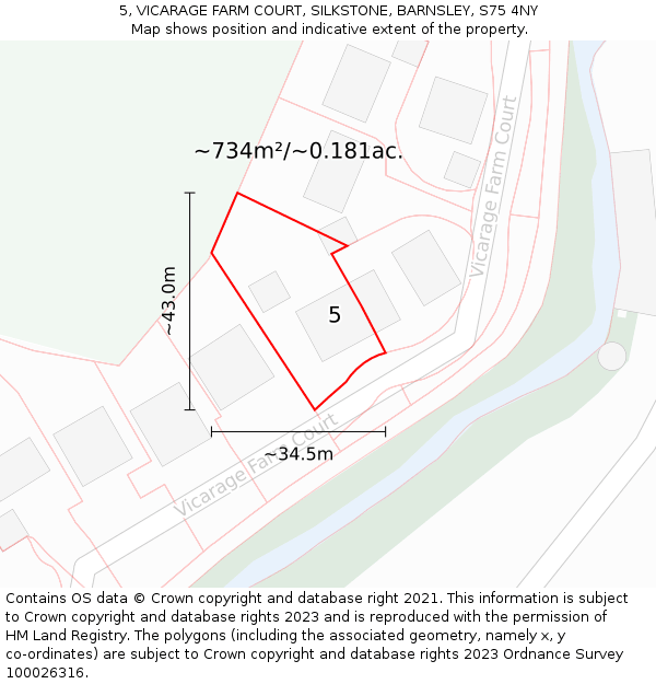 5, VICARAGE FARM COURT, SILKSTONE, BARNSLEY, S75 4NY: Plot and title map
