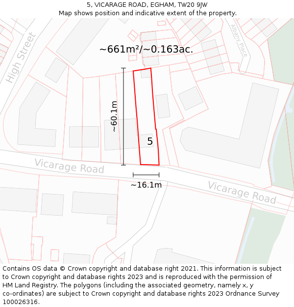 5, VICARAGE ROAD, EGHAM, TW20 9JW: Plot and title map