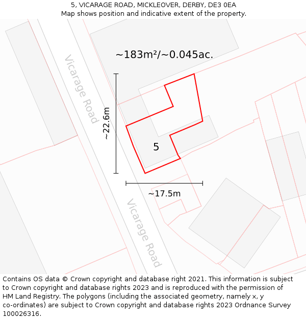 5, VICARAGE ROAD, MICKLEOVER, DERBY, DE3 0EA: Plot and title map